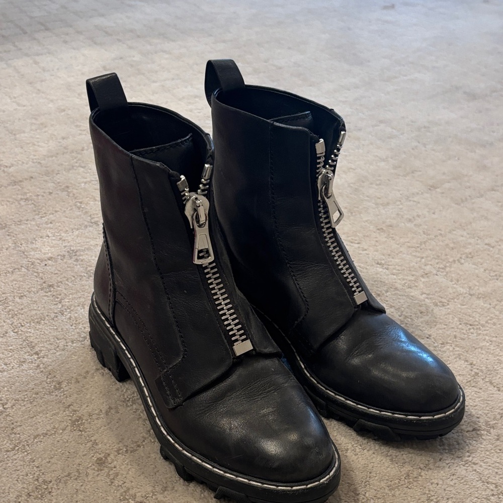 rag & bone Black Leather Zipper Ankle Boots